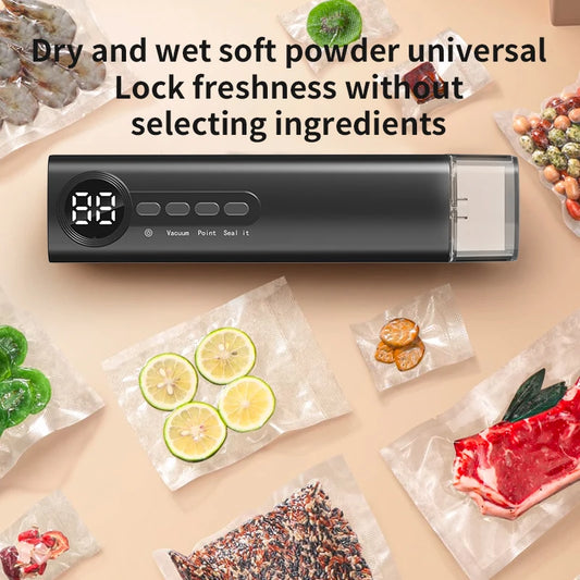 Mini Cordless Vacuum Sealer Digital Display Strong Suction Easy to Use Multi-purpose Heat Sealer Rechargeable Food Bag Sealer