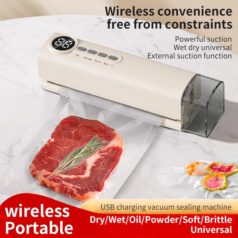 Mini Cordless Vacuum Sealer Digital Display Strong Suction Easy to Use Multi-purpose Heat Sealer Rechargeable Food Bag Sealer
