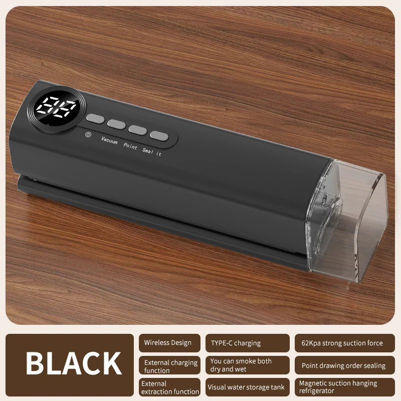 Mini Cordless Vacuum Sealer Digital Display Strong Suction Easy to Use Multi-purpose Heat Sealer Rechargeable Food Bag Sealer
