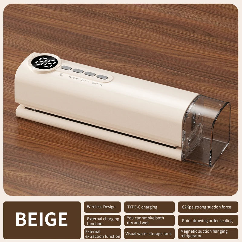 Mini Cordless Vacuum Sealer Digital Display Strong Suction Easy to Use Multi-purpose Heat Sealer Rechargeable Food Bag Sealer